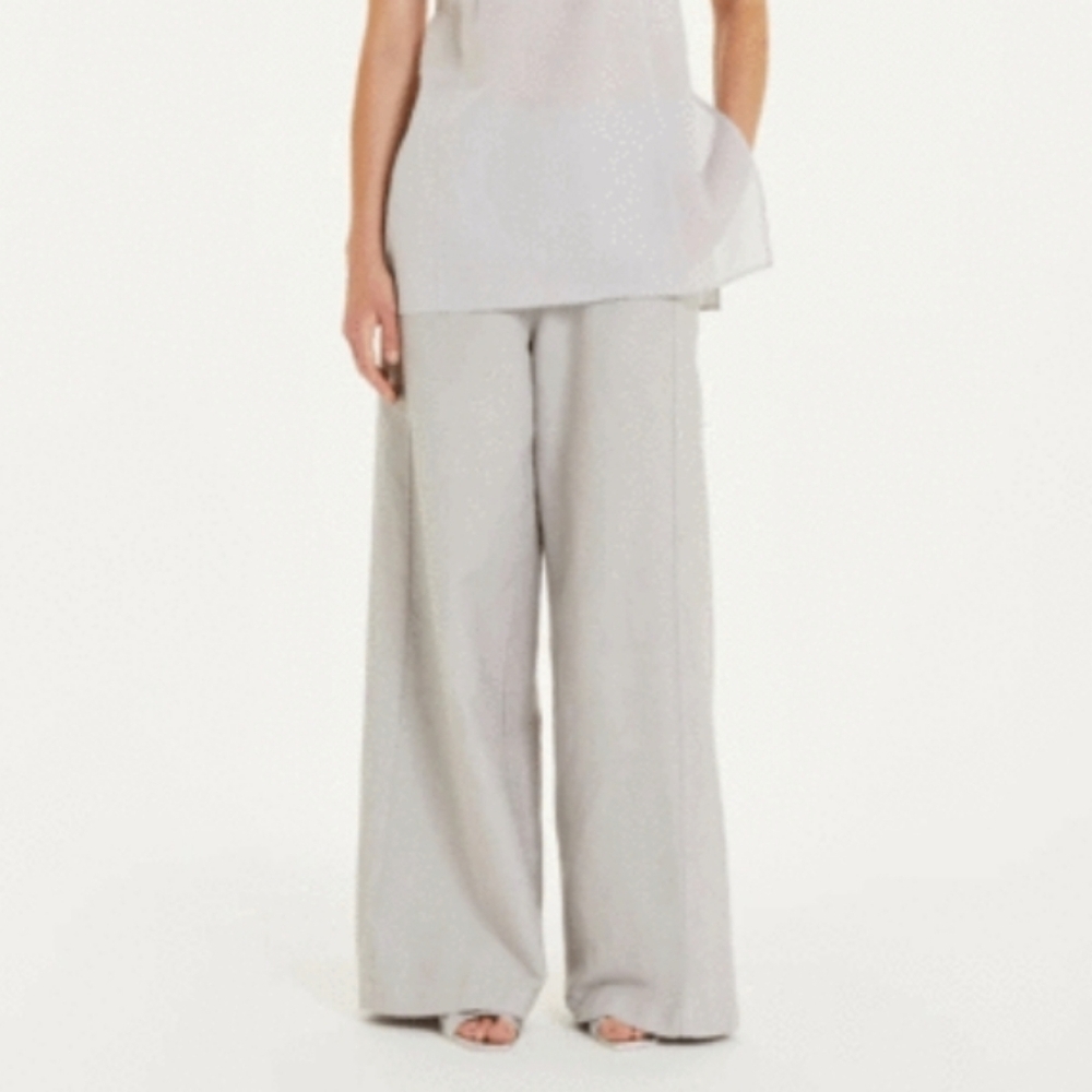 Tela Vanda Trousers In Pearl Grey Loose Wide Leg Cotton Linen Blend Small IT42